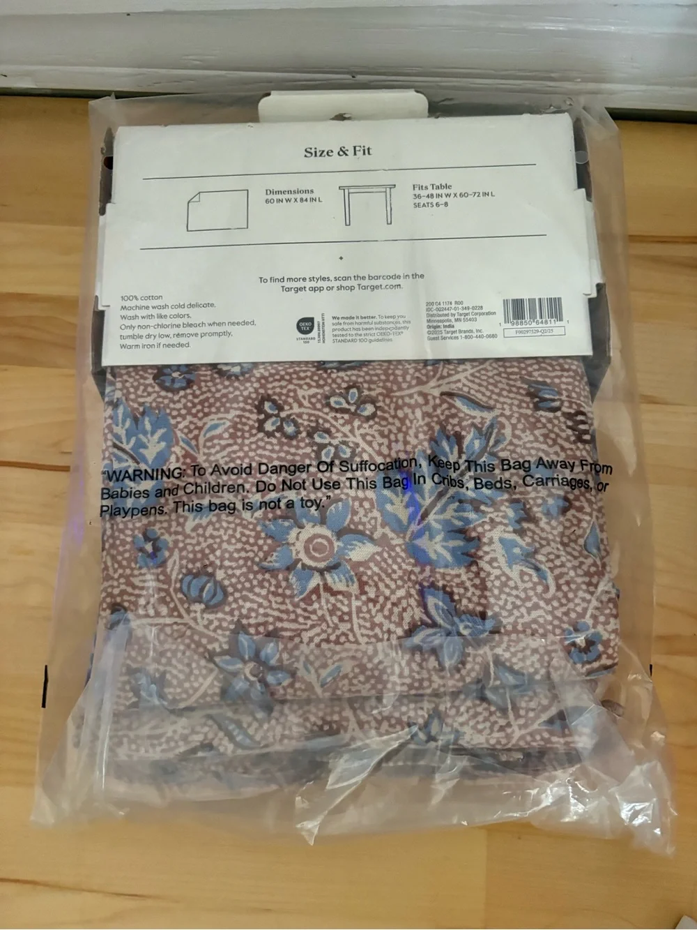 Threshold Mauve Floral Tablecloth with Blue Accents